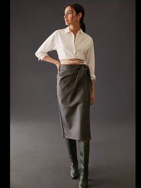 Anthropologie Current Air Faux Leather Wrap Midi Skirt
